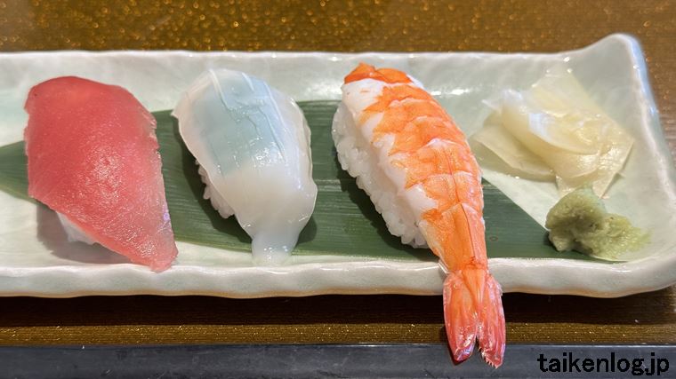 和食麺処サガミのランチメニュー お昼のサガミセットの握り寿司3貫