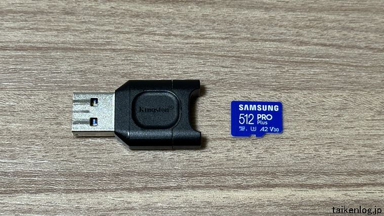 KingstonのmicroSDメモリー カードリーダーとSamsung PRO Plus microSDカード 512GBを使用