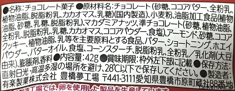 ブラックサンダーひとくちサイズ ナッツ＆ショコラの食品表示
