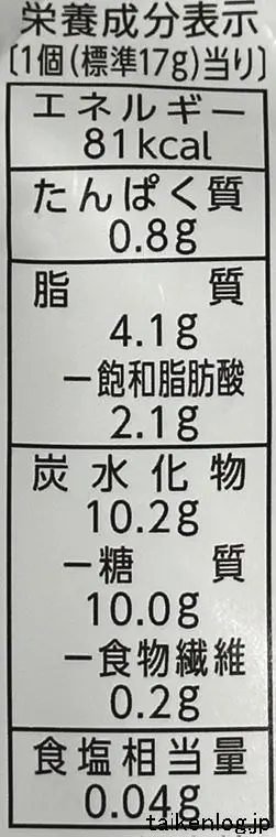 ブルボン ガトーレーズンの栄養成分表示