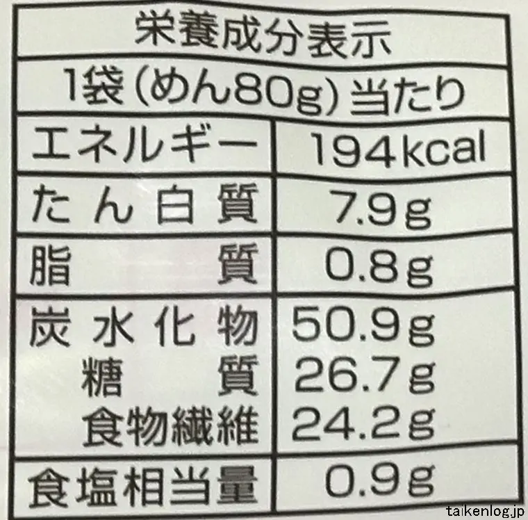 マルちゃん 鍋用ラーメン 糖質オフの栄養成分表示