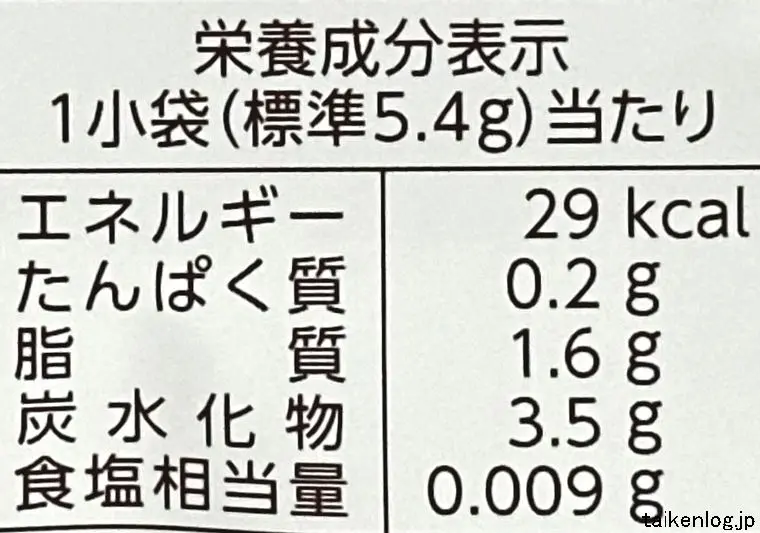 小枝 シロノワール味の栄養成分表示