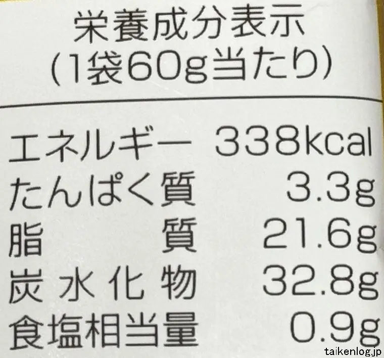 ポテトチップス 金のコンソメの栄養成分表示