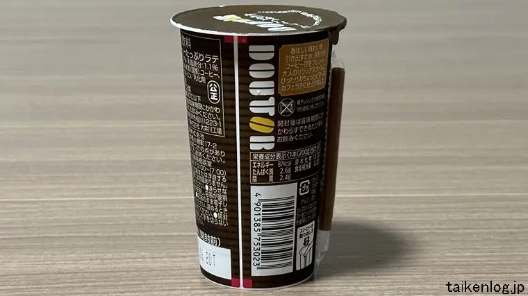 ドトール コーヒーたっぷりラテのパッケージ 裏面