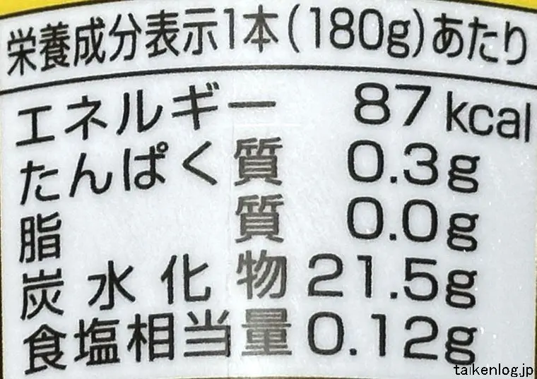 のむパインアメの栄養成分表示