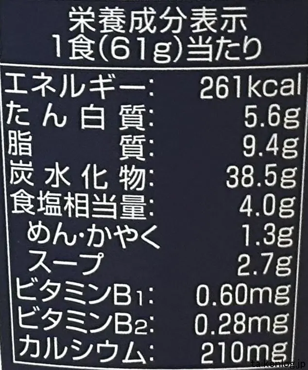 エースコック よこすか海軍カレー ラーメンの栄養成分表示