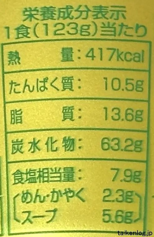 名店の味 桂花カップラーメン 熊本マー油豚骨の栄養成分表示