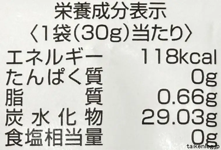 パチボールラムネの栄養成分表示
