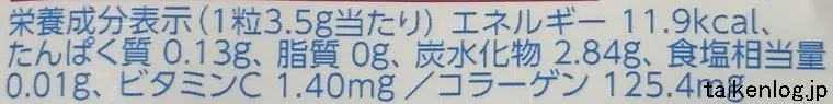 ピュレグミ しあわせももソーダの栄養成分表示