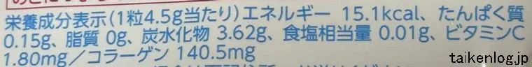 ピュレグミプレミアム ルビーグレープフルーツスパークリングの栄養成分表示
