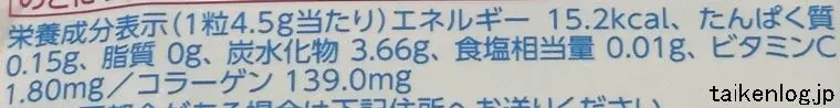 ピュレグミプレミアム愛媛産温州蜜柑の栄養成分表示