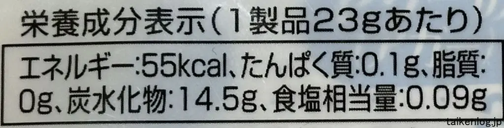 パインアメ 水ゼリーの栄養成分表示